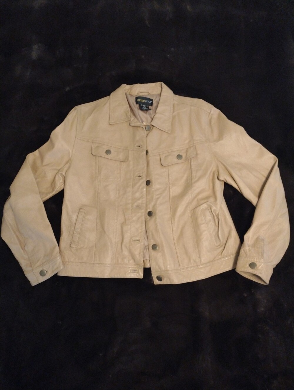 Vtg Genuine Leather Jacket Women 10 Light Tan Brown Button Front Collared Pocket